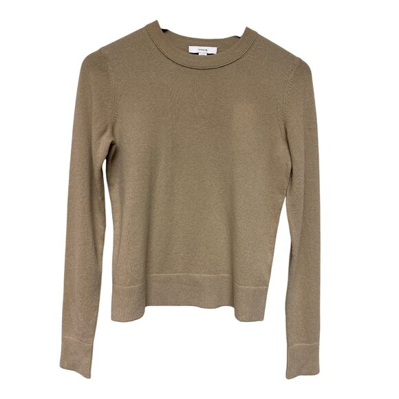 Vince 100% Cashmere Women's Sweater Classic Crewneck Long Sleeve Camel XS NEW - Picture 1 of 11